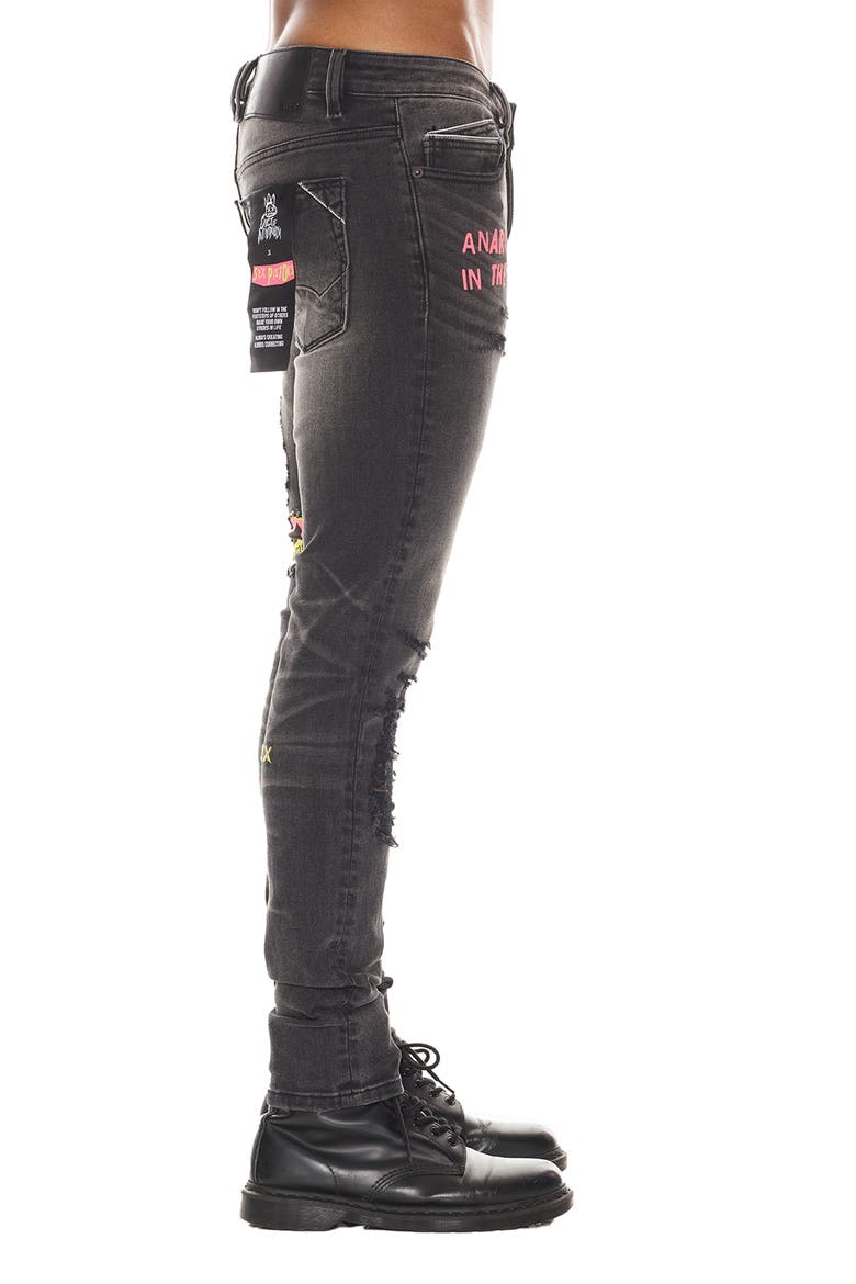 Punk Sex Pistols Distressed Rigid Super Skinny Jeans, Alternate, color, BOLLOCKS