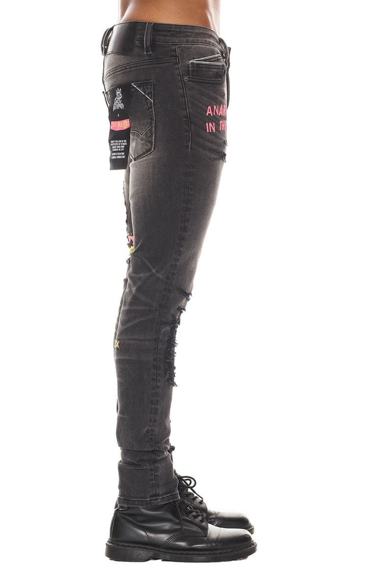 Cult of Individuality Punk Sex Pistols Distressed Rigid Super Skinny Jeans, Alternate, color, Bollocks