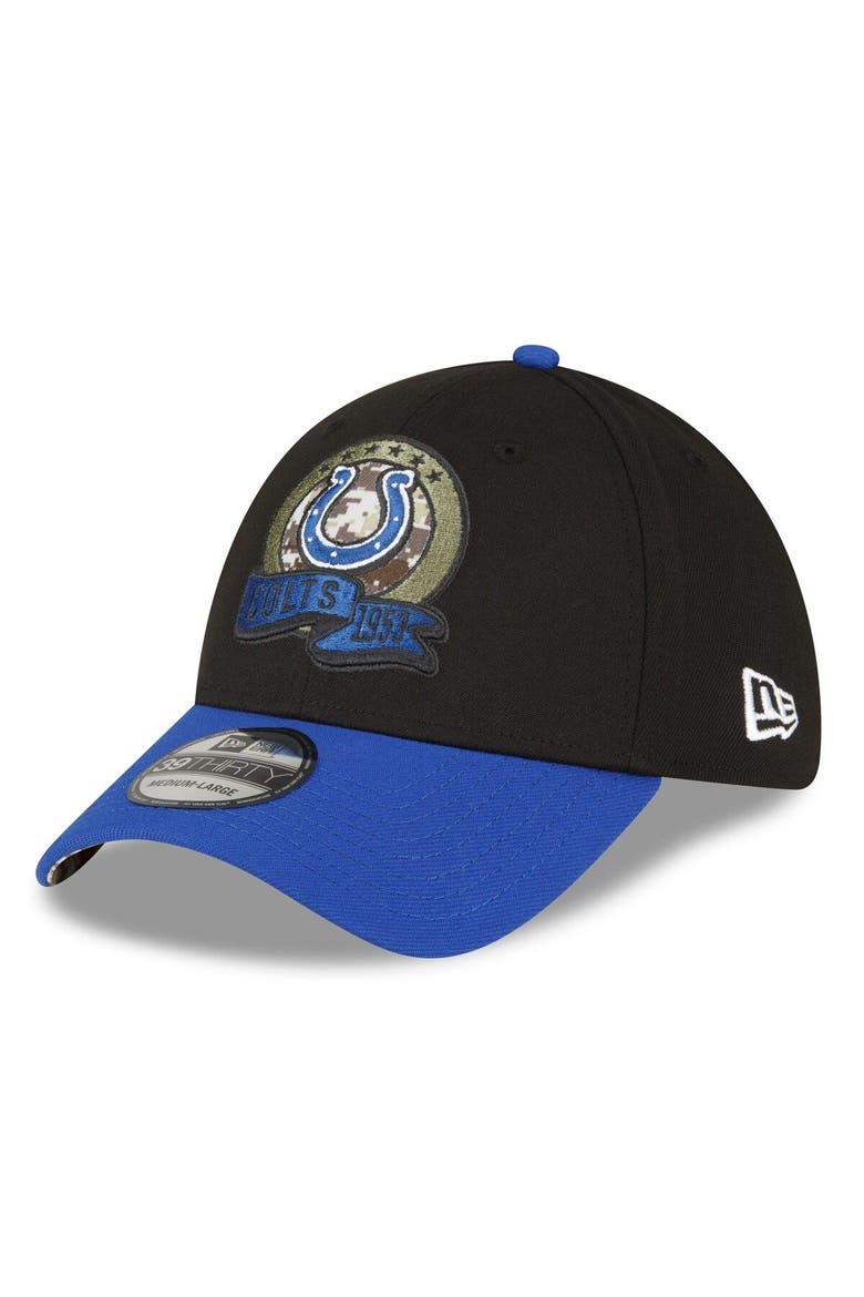 Men's New Era Black/Blue Indianapolis Colts 2022 Salute To Service 39THIRTY Flex Hat, Alternate, color, Black