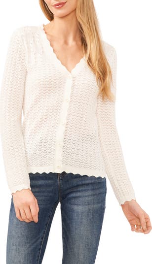 CeCe Pointelle V-Neck Cotton Blend Cardigan | Nordstrom