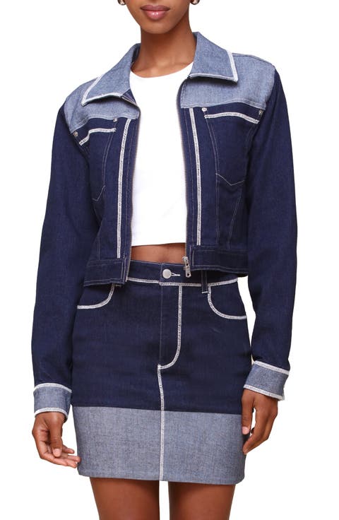 Colorblock Crop Denim Jacket