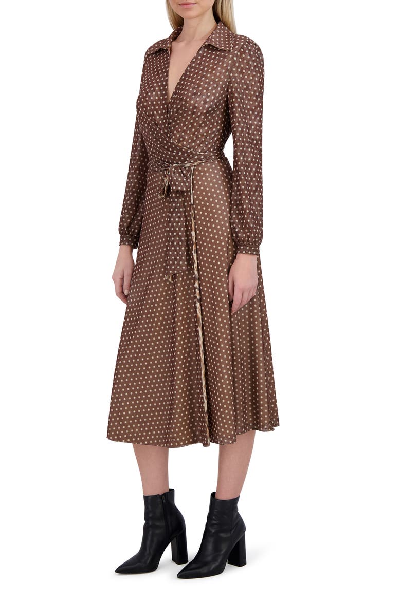 Angela Reversible Long Sleeve Wrap Front Dress, Alternate, color, BROWN MULTI