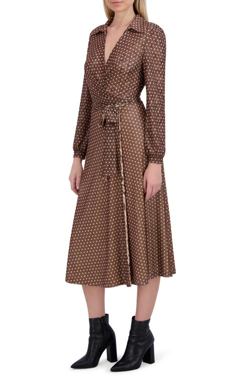 Laundry By Shelli Segal Angela Reversible Long Sleeve Wrap Front Dress In Brown