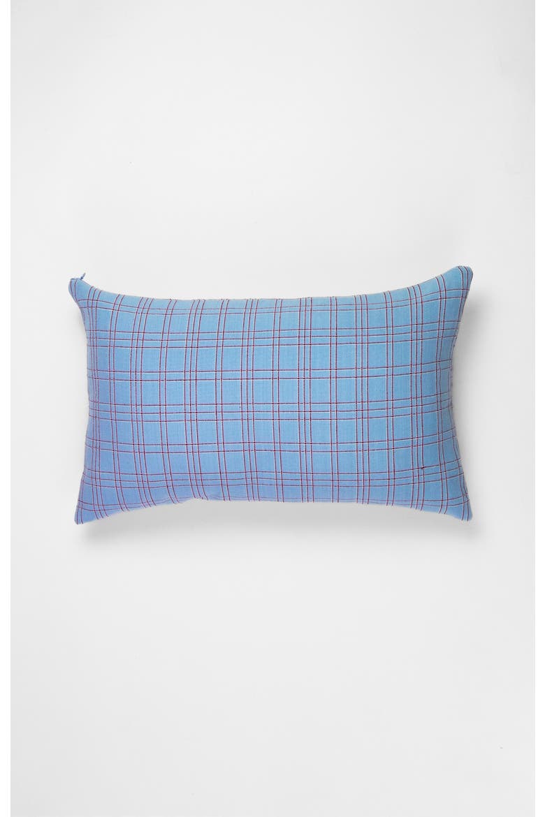 Chiapas Plaid Handwoven Cotton Lumbar Throw Pillow, Main, color, Light Blue Plaid