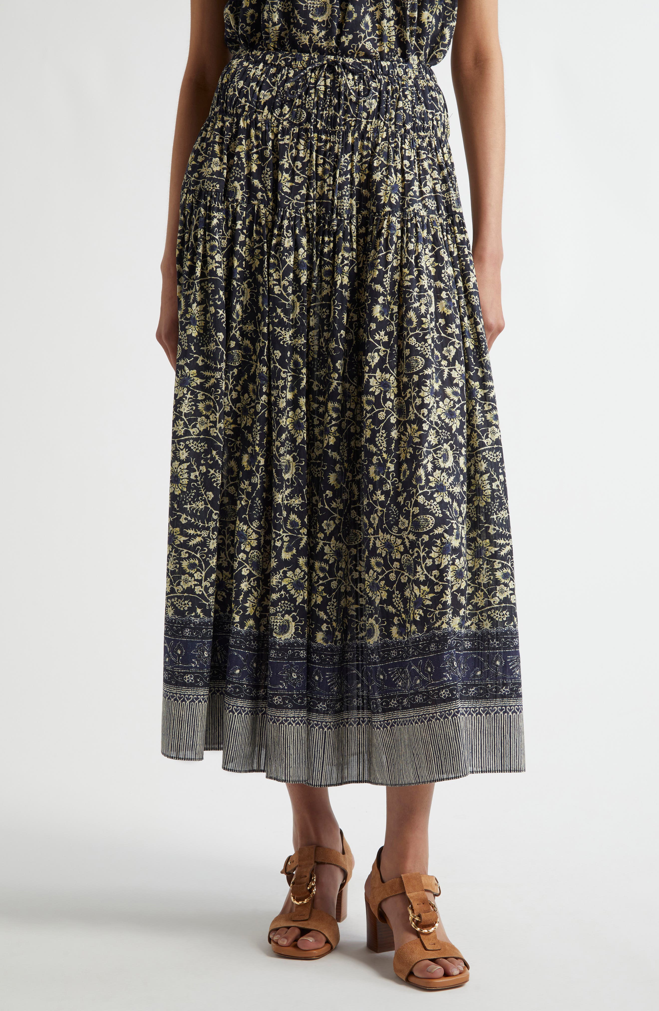 Avia Drawstring Waist Cotton Blend Maxi Skirt