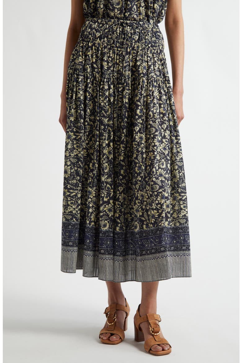 Avia Drawstring Waist Cotton Blend Maxi Skirt, Main, color, RAVEN