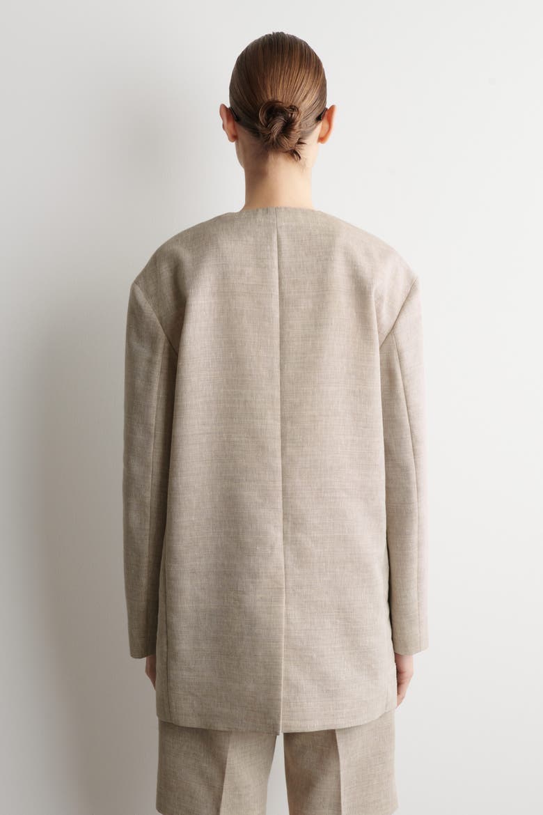 Structured Collarless Linen Blazer, Alternate, color, BEIGE MÉLANGE