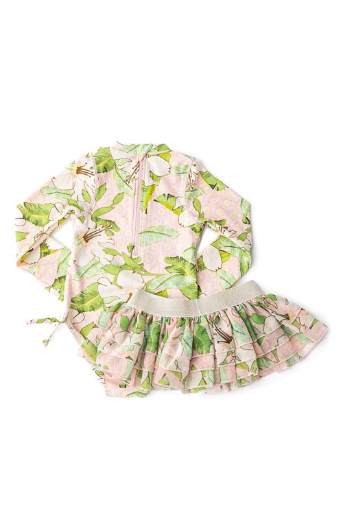 Shade Critters Hibiscus Long Sleeve One-piece Swimsuit & Cover-up Skirt Set In Pink
