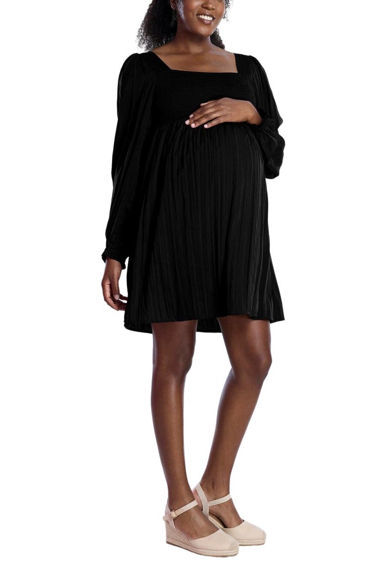 Smocked Babydoll Long Sleeve Mini Dress, Main, color, Core Black