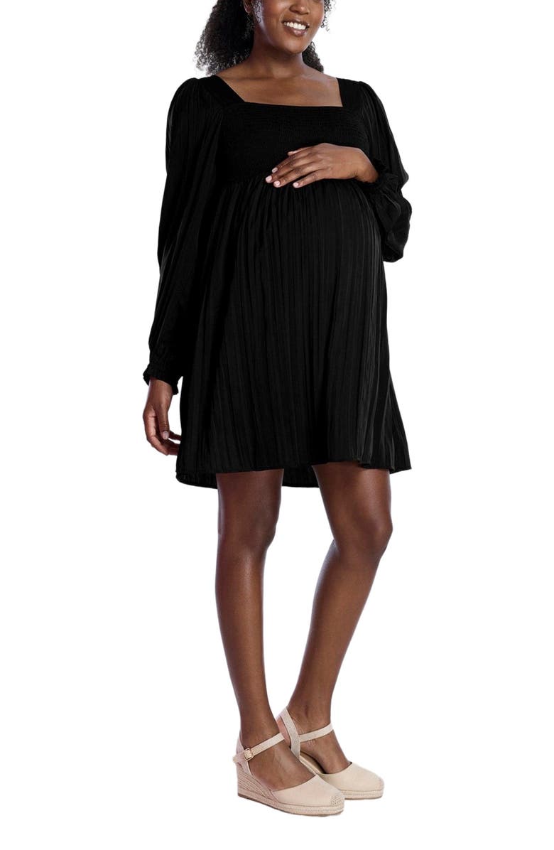 MOTHERHOOD MATERNITY Smocked Babydoll Long Sleeve Mini Dress, Main, color, Core Black