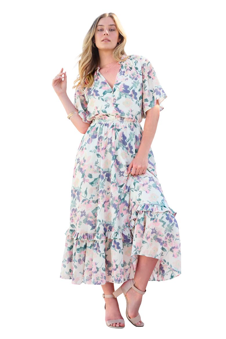 Tiered Ruffle Dress, Main, color, IVORY MULTI WATERCOLOR