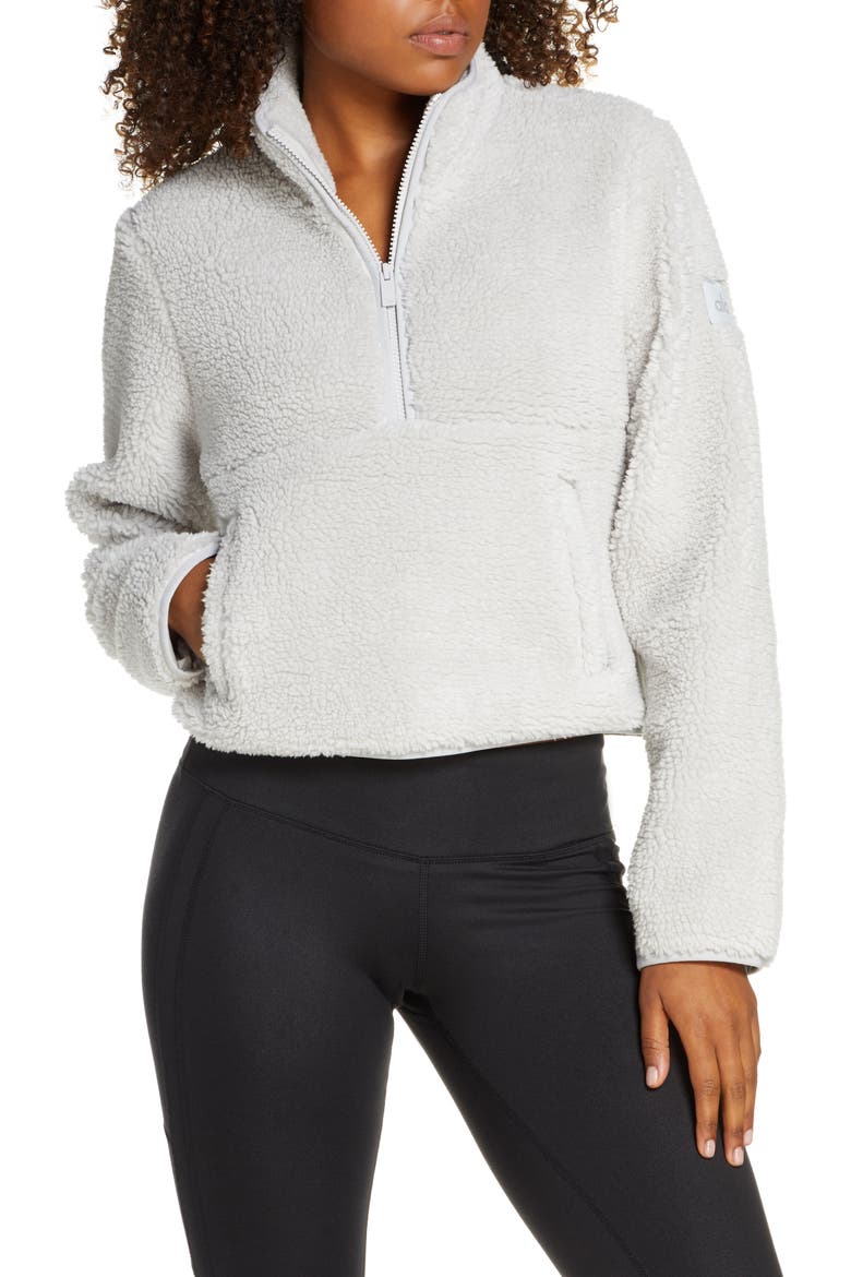 Shanti Half Zip Faux Shearling Pullover, Main, color, DOVE GREY