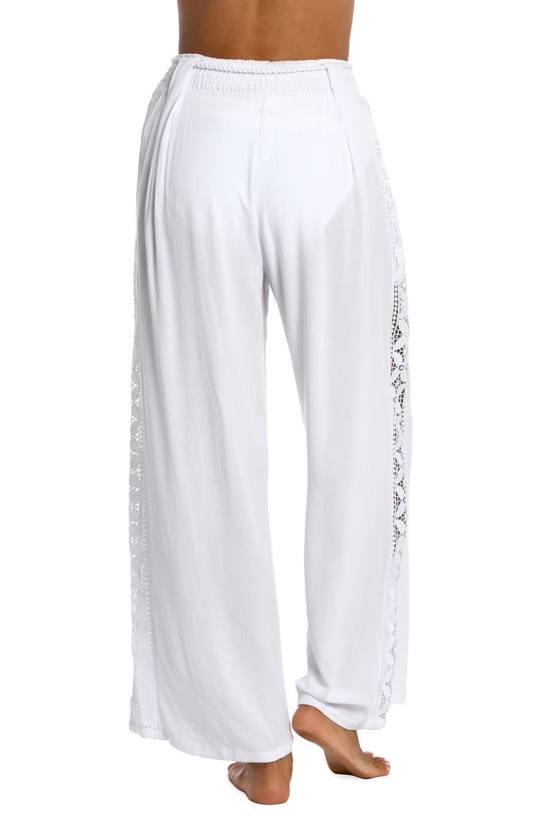 La Blanca Coastal Crochet Wide Leg Cover-Up Pants, Alternate, color, White
