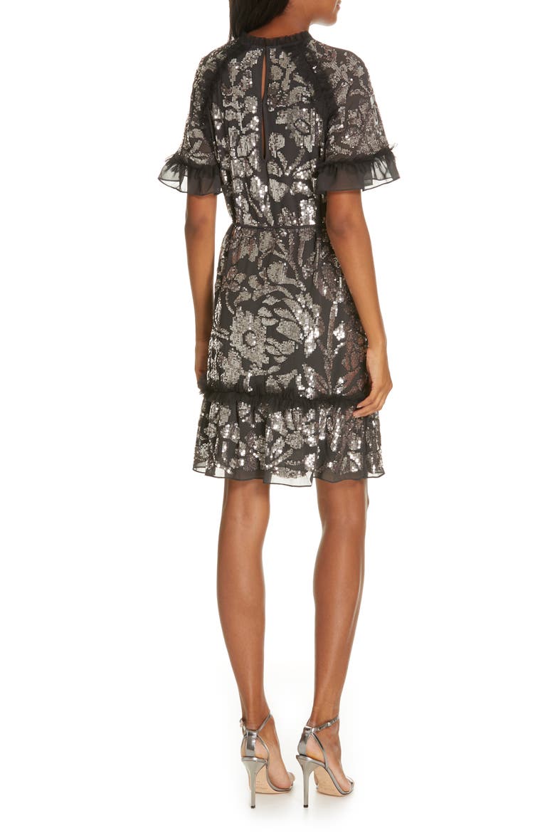 Floral Gloss Dress, Alternate, color, GRAPHITE/ SILVER