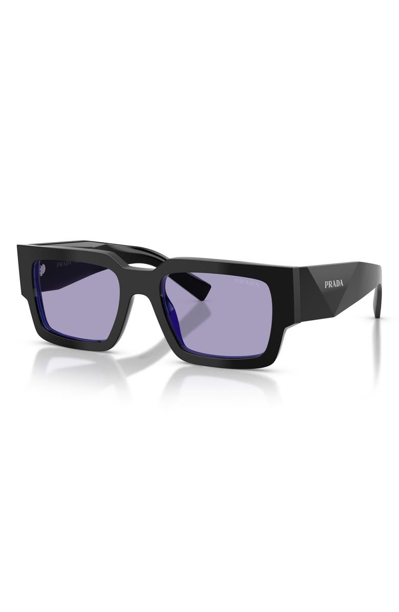 Prada 54mm Rectangular Sunglasses, Alternate, color, Black/ Purple / Violet