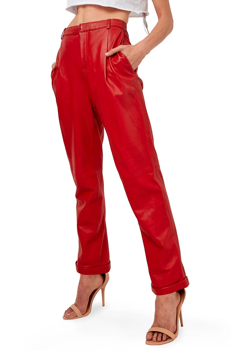 Denise Recycled Leather Trousers, Alternate, color, COCO RED