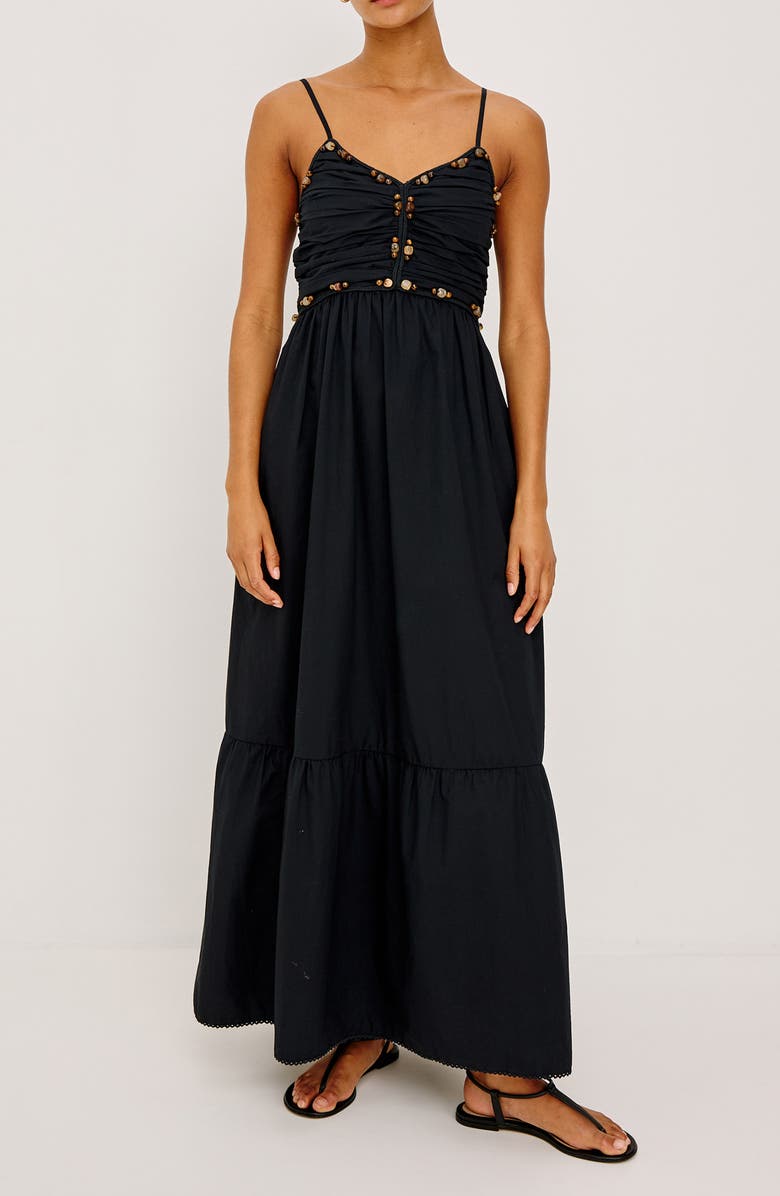 Rails Ivana Polished Stone Detail Cotton Maxi Dress, Main, color, Black