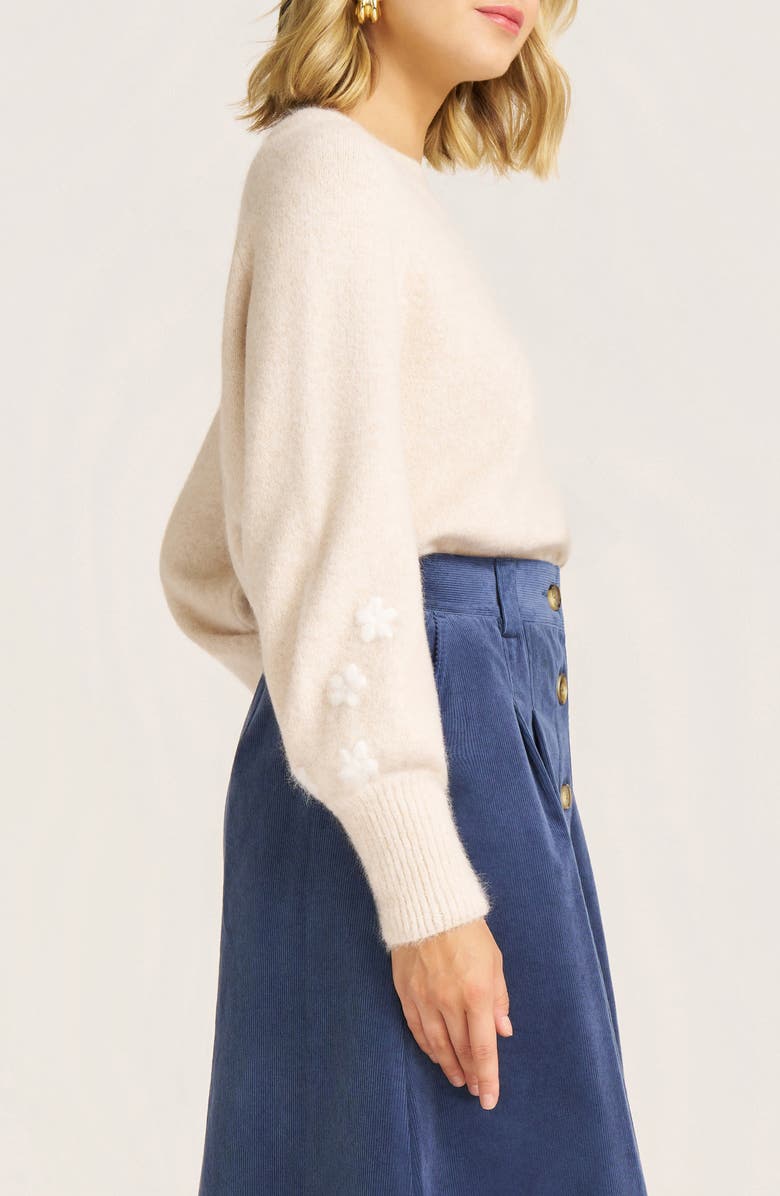 matty m. Daphne Floral Embroidery Sweater, Alternate, color, Heather Oatmeal