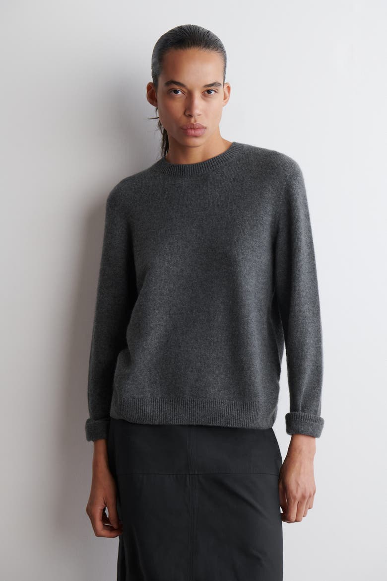 Cashmere Crew-Neck Sweater, Main, color, DARK-GRAY MÉLANGE