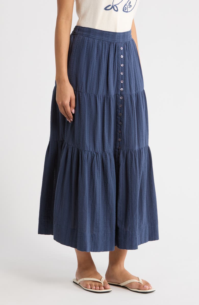 Marine Layer Lana Tiered Cotton Maxi Skirt, Alternate, color, Navy
