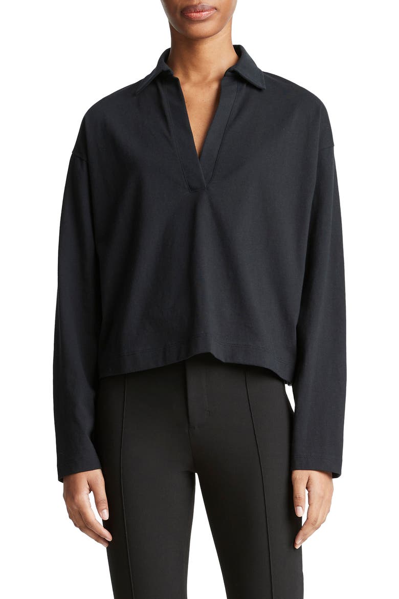 Easy Long Sleeve Cotton Polo, Main, color, BLACK