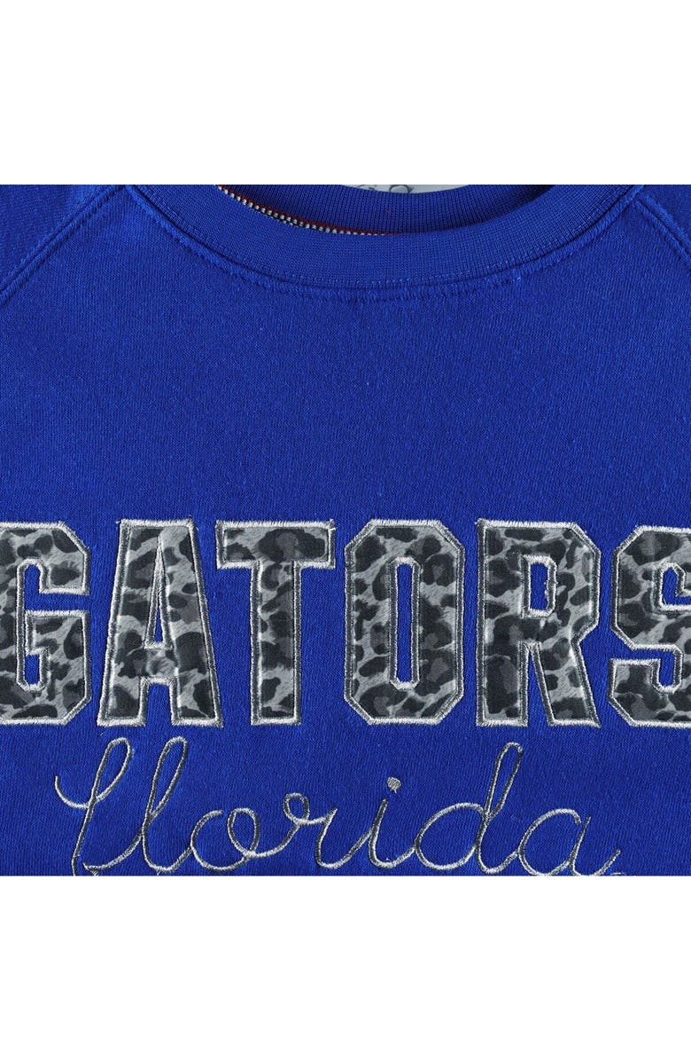 PRESSBOX Women's Pressbox Royal Florida Gators Steamboat Animal Print Raglan Pullover Sweatshirt, Alternate, color,