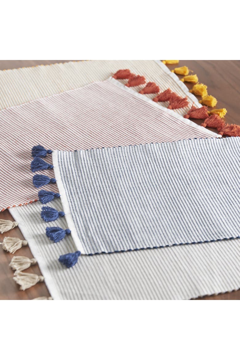 Brett Striped 100% Cotton Chambray Set of 4 Tassel Placemats 14" x 20", Alternate, color, Blue