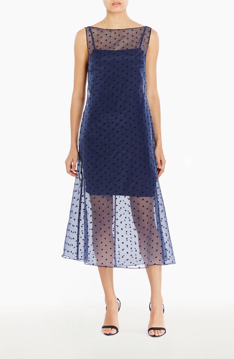 Amanda Uprichard Minata Dot Print Layered Cocktail Midi Dress, Main, color,