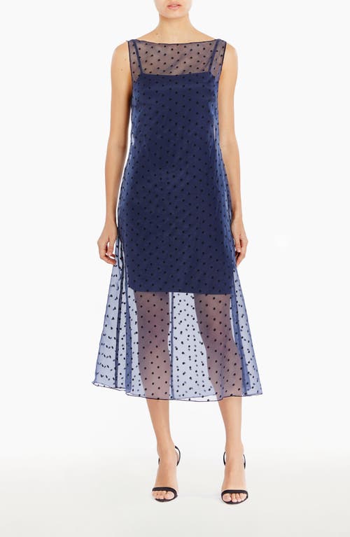 Amanda Uprichard Minata Dot Print Layered Cocktail Midi Dress In Navy