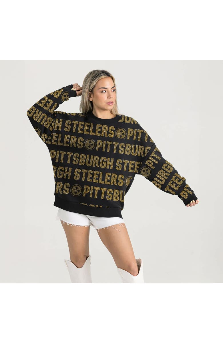 GAMEDAY COUTURE Women's Gameday Couture Black Pittsburgh Steelers Oversized Hype Era Rhinestone Text Sweatshirt, Main, color, Black