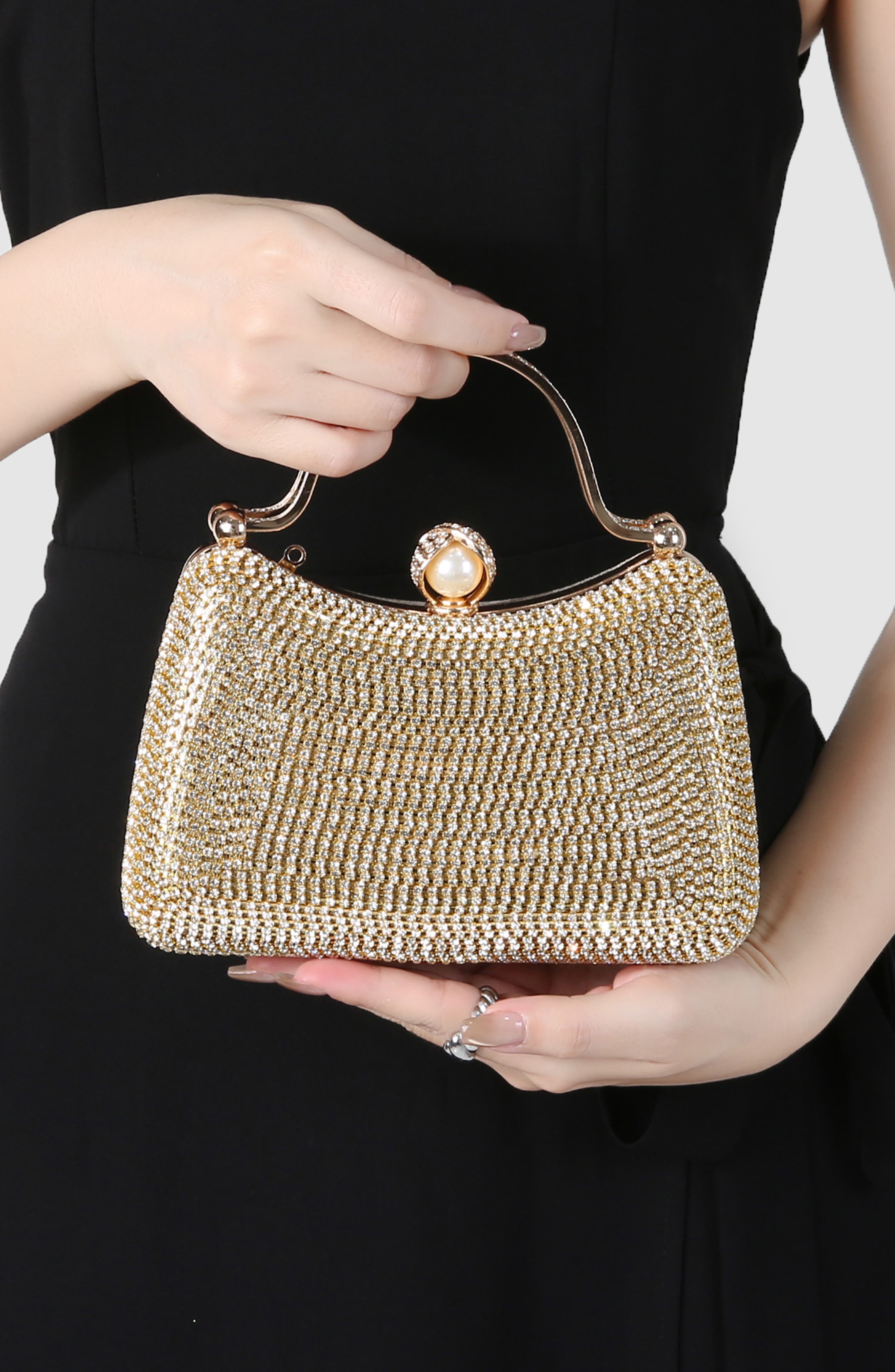 Pearl Clasp Rhinestone Handheld Bag, Alternate, color, GOLD