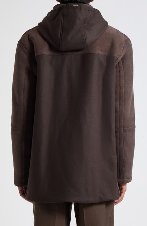 Mixed Media Genuine Shearling & Wool Coat