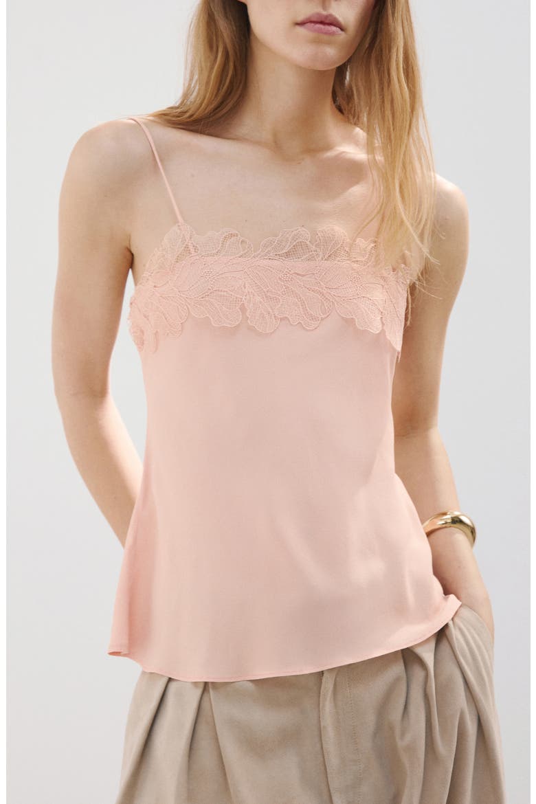 Lace Trim Satin Camisole, Main, color, PINK