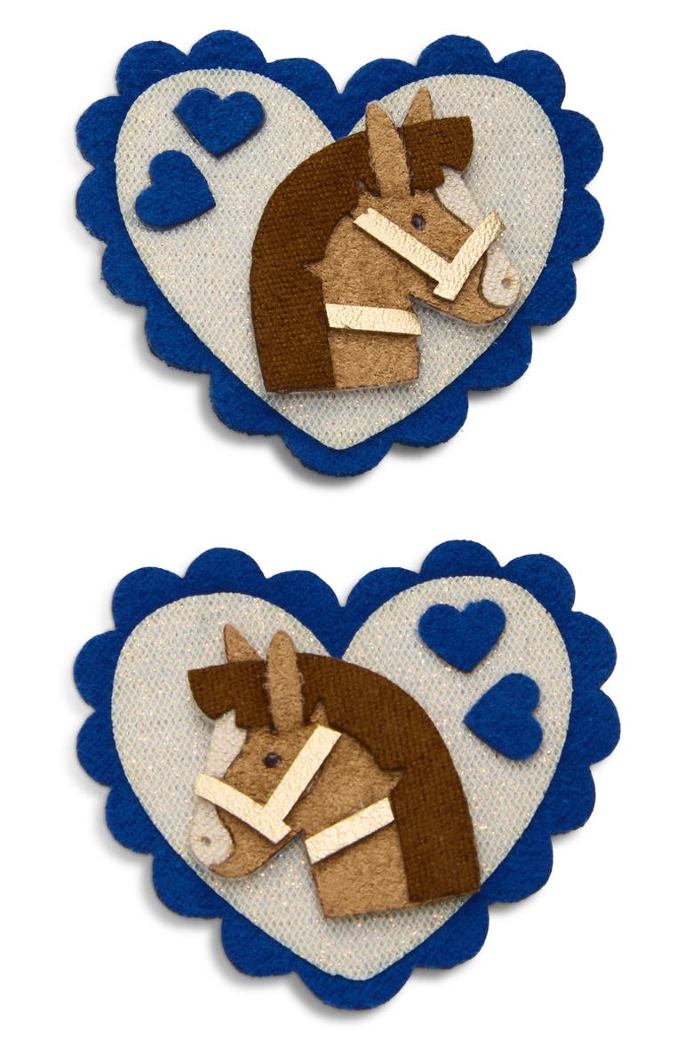 Kids' Pony Heart Scallop 2-Pack Hair Clips, Main, color, BLUE
