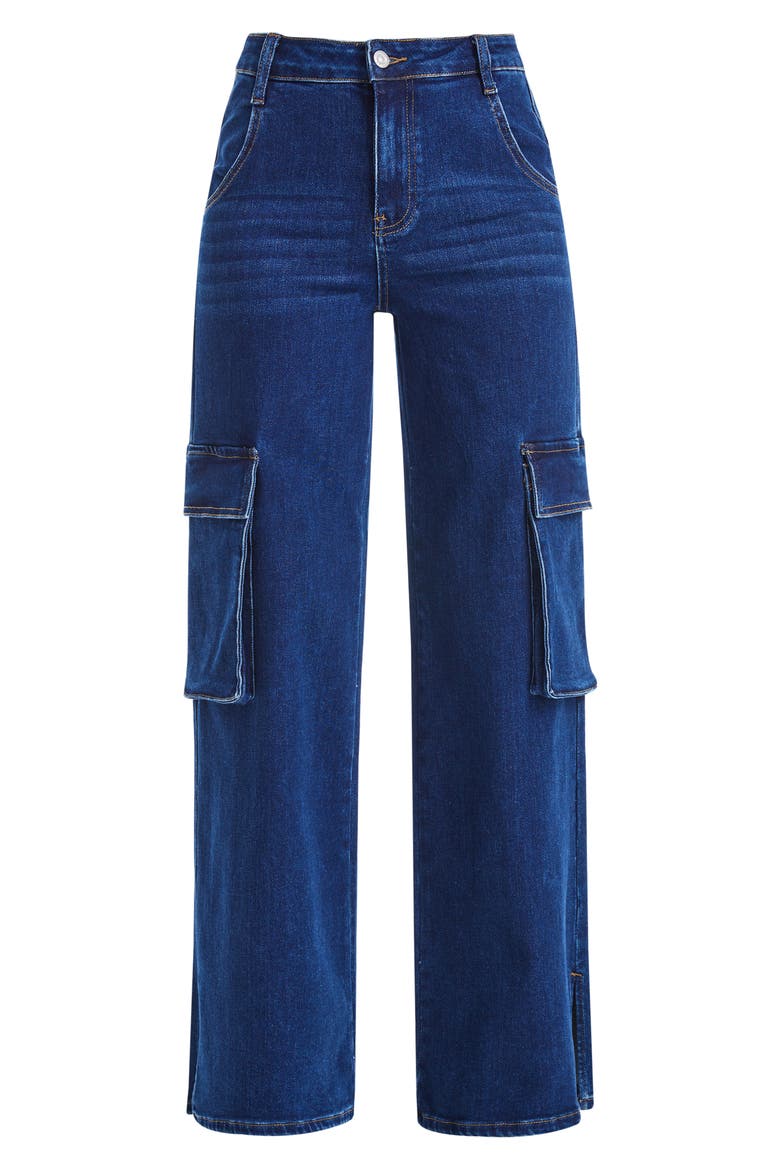 High Waist Flare Leg Cargo Jeans, Alternate, color, DARK SKY