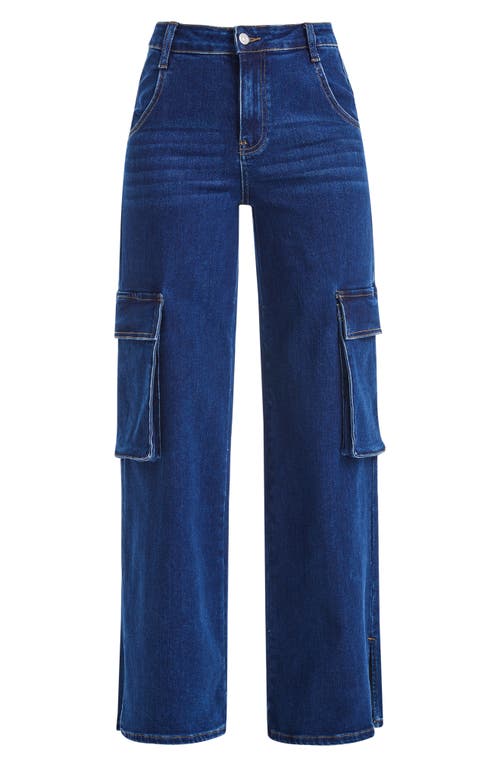 Bayeas High Waist Flare Leg Cargo Jeans In Blue