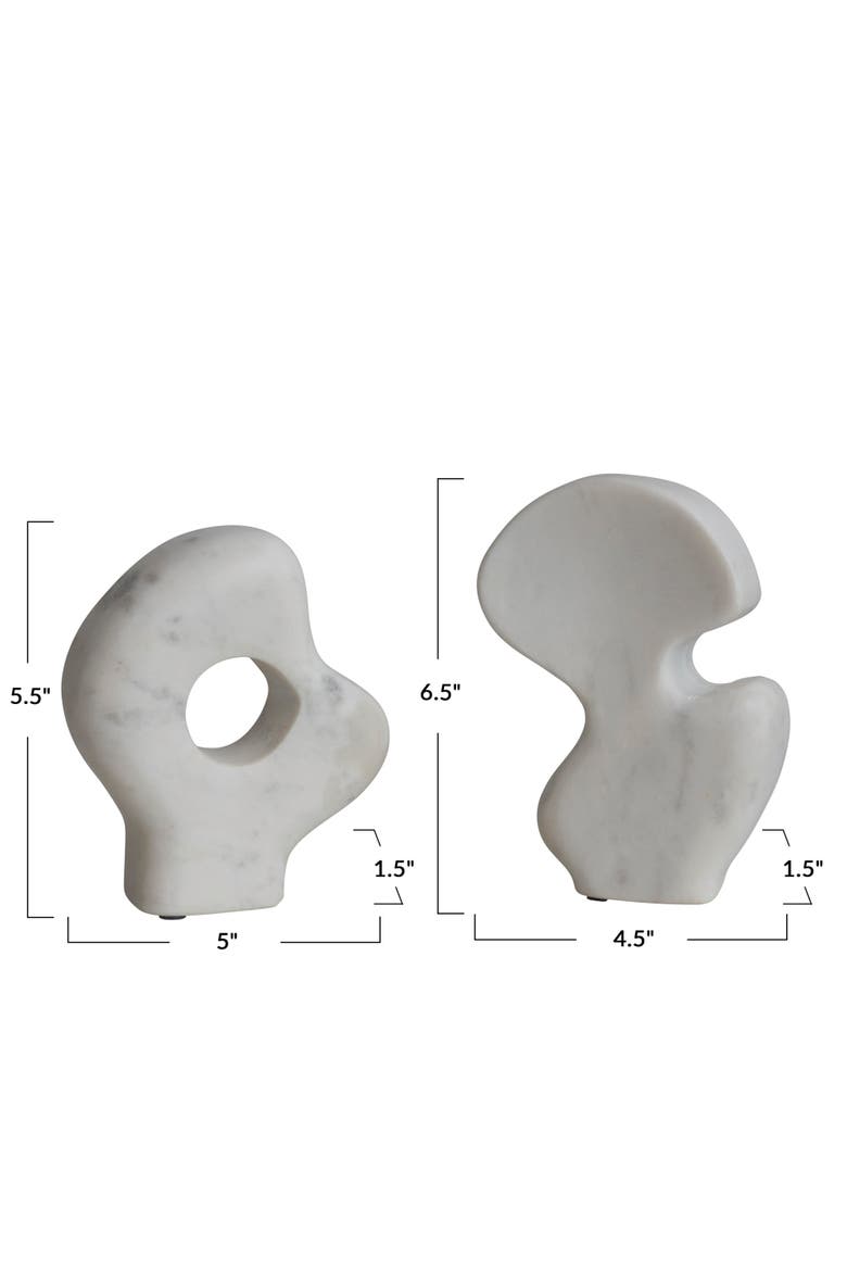 Decorative Abstract Marble Sculptures, White, Set of 2, Alternate, color, White
