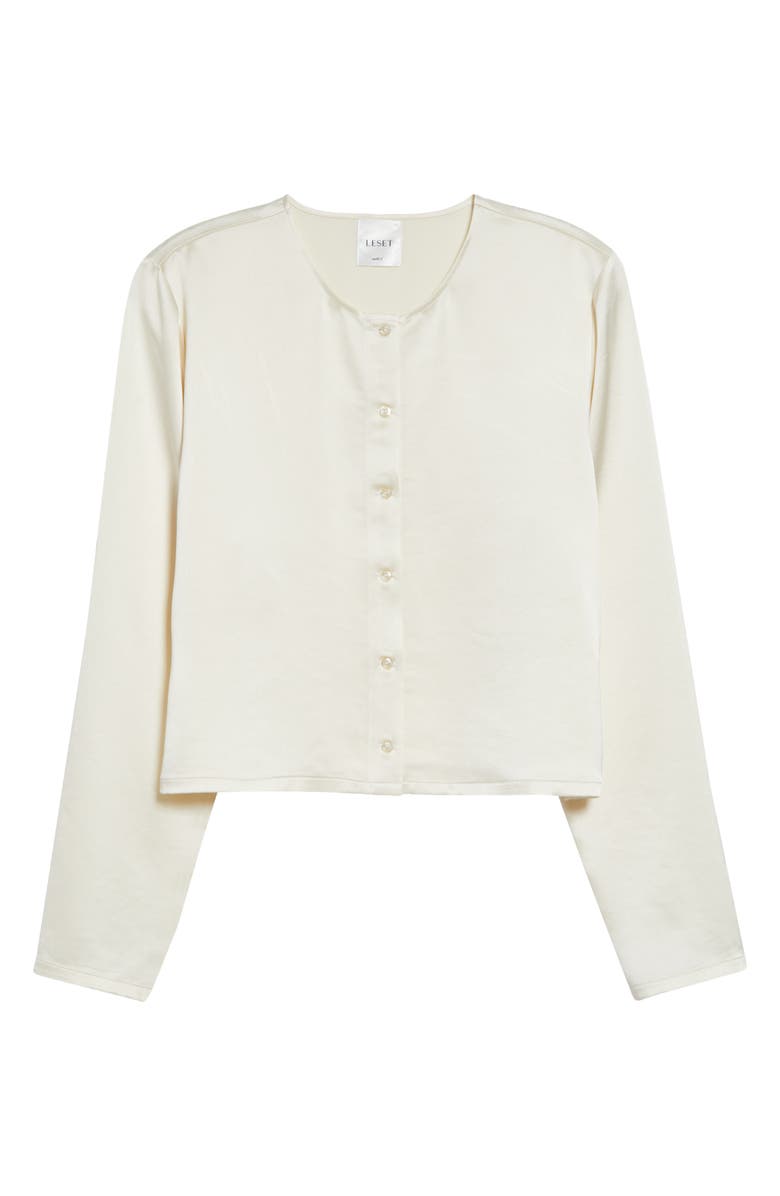 LESET Barb Button-Up Crewneck Cardigan, Main, color, Creme