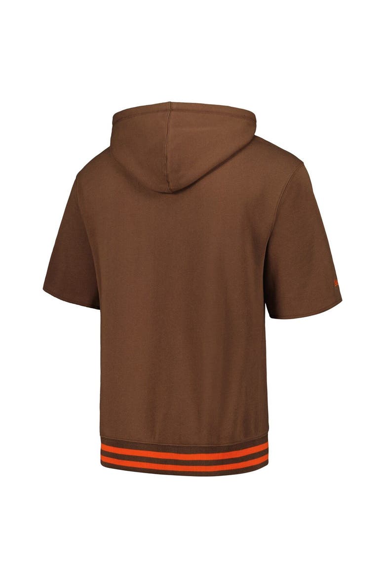Men's Mitchell & Ness Brown Cleveland Browns Pre-Game Short Sleeve Pullover Hoodie, Alternate, color, Brown