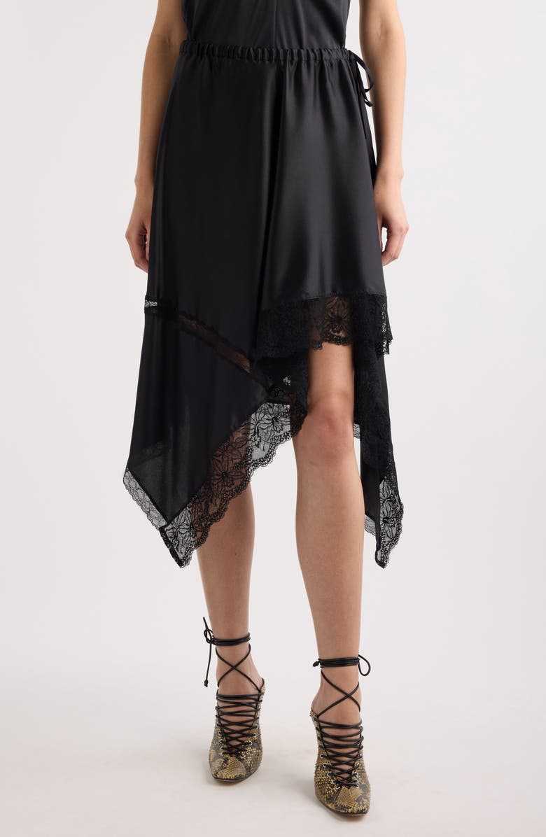 Dries Van Noten Lace Trim Stretch Silk Handkerchief Skirt, Main, color, 