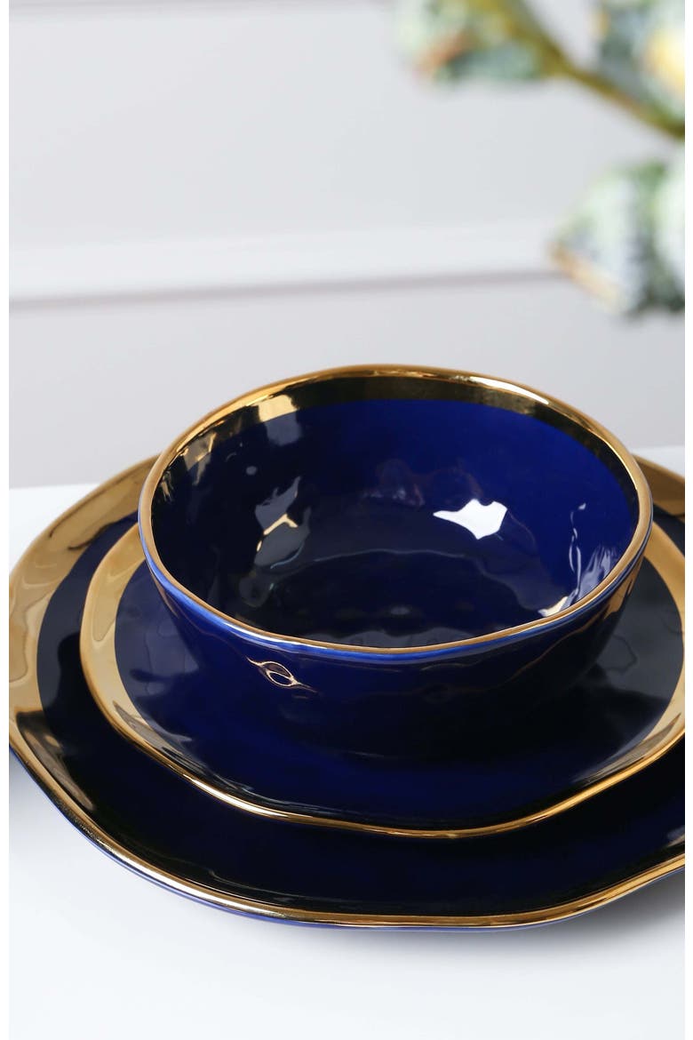 Florian Porcelain 16-Piece Dinnerware Set, Alternate, color, Navy Blue