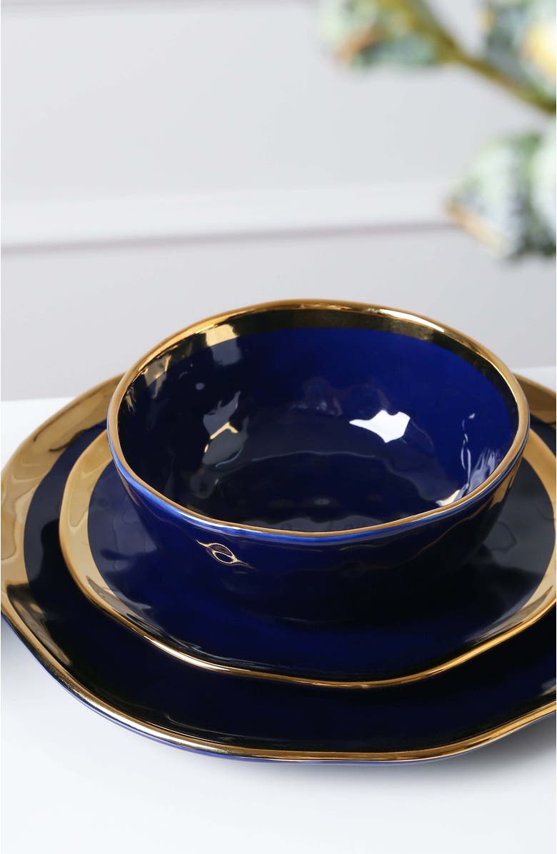 Stone Lain Florian Porcelain 16-Piece Dinnerware Set, Alternate, color, Navy Blue