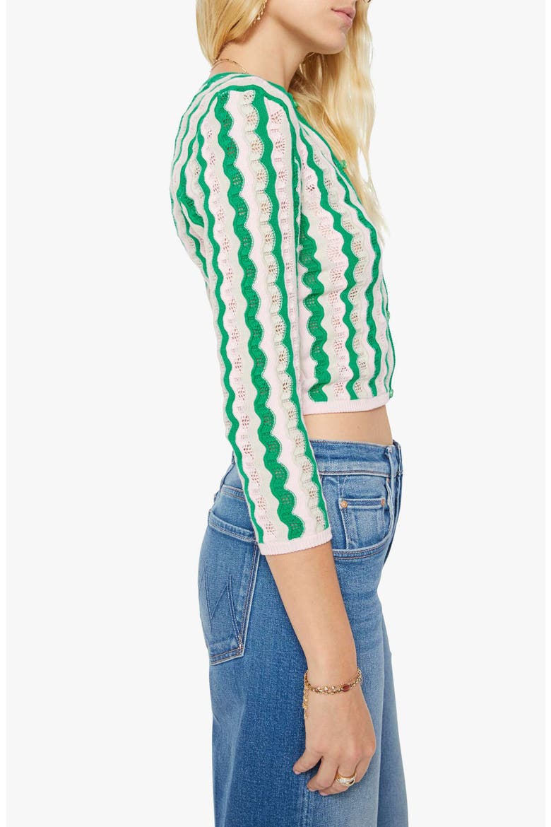 The Crewneck Cardigan, Alternate, color, POI GREEN PINK COMBO