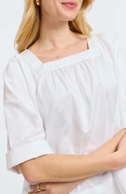 Shop Foxcroft Violet Square Neck Cotton Blend Top In White