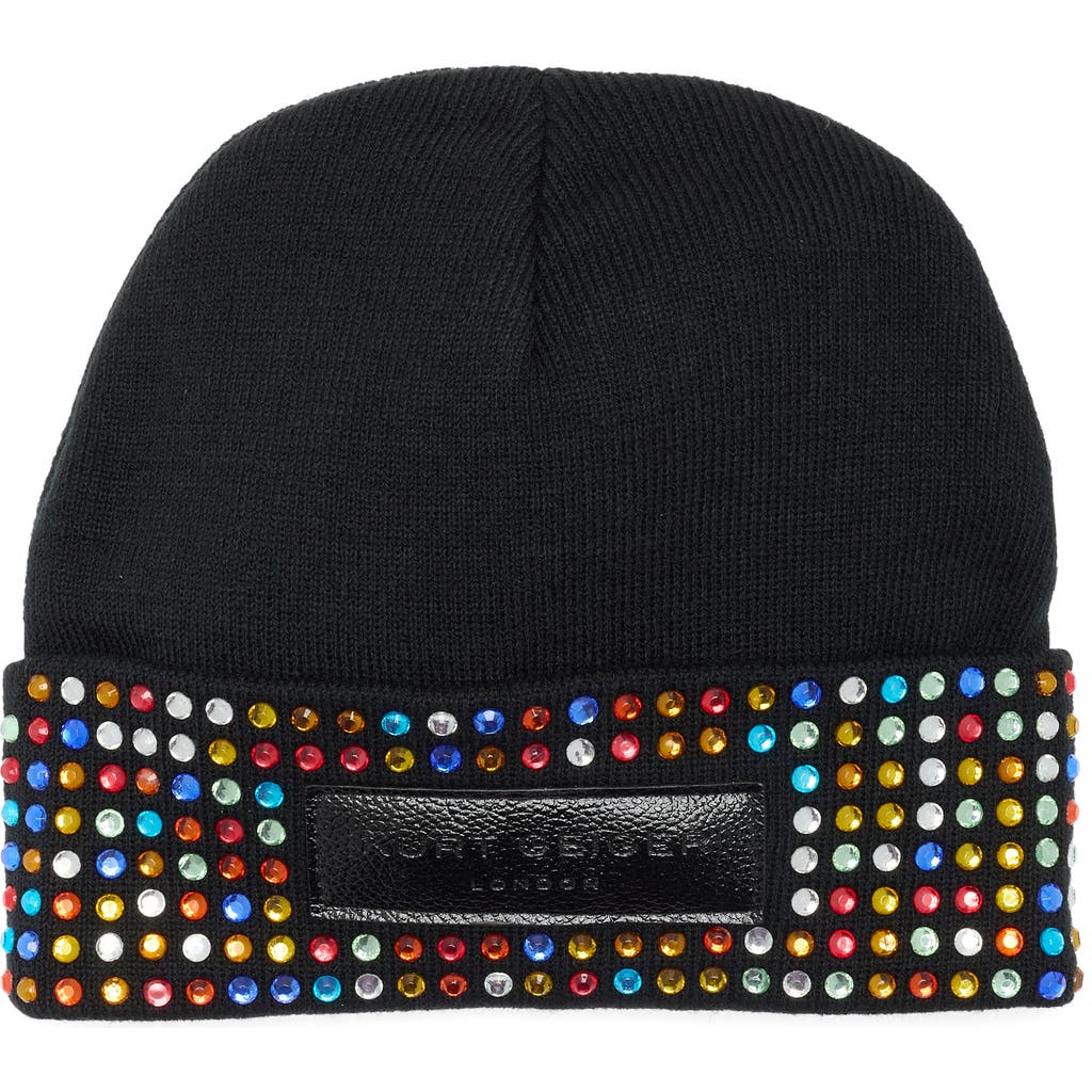 Kurt Geiger London Logo Patch Crystal Cuff Beanie In Multi