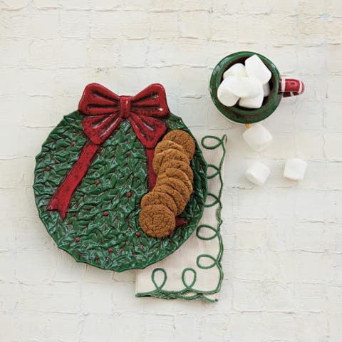 Hand-Painted Dolomite Wreath Plate with Bow