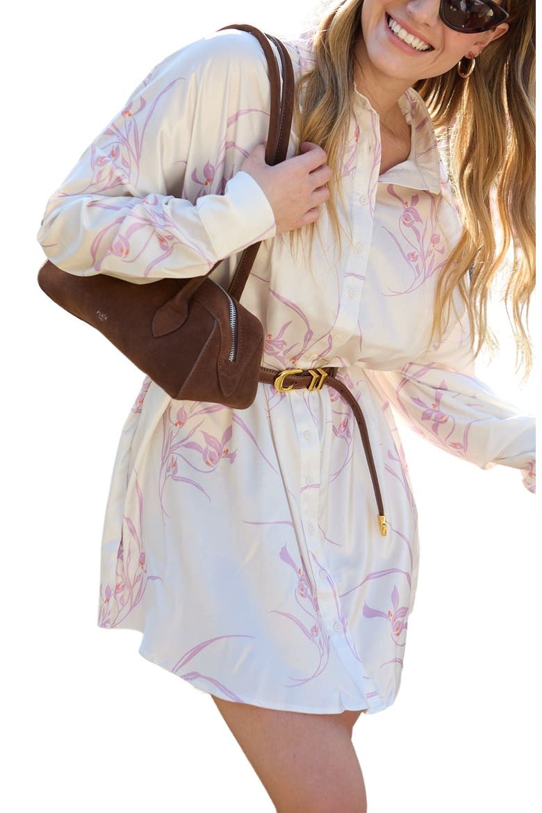 Kristy Button Down Large Floral Shirtdress, Alternate, color, Natural
