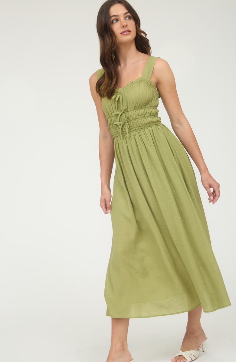 Blu Pepper Bow Embellished Fit & Flare Midi Dress, Alternate, color, Olive Green
