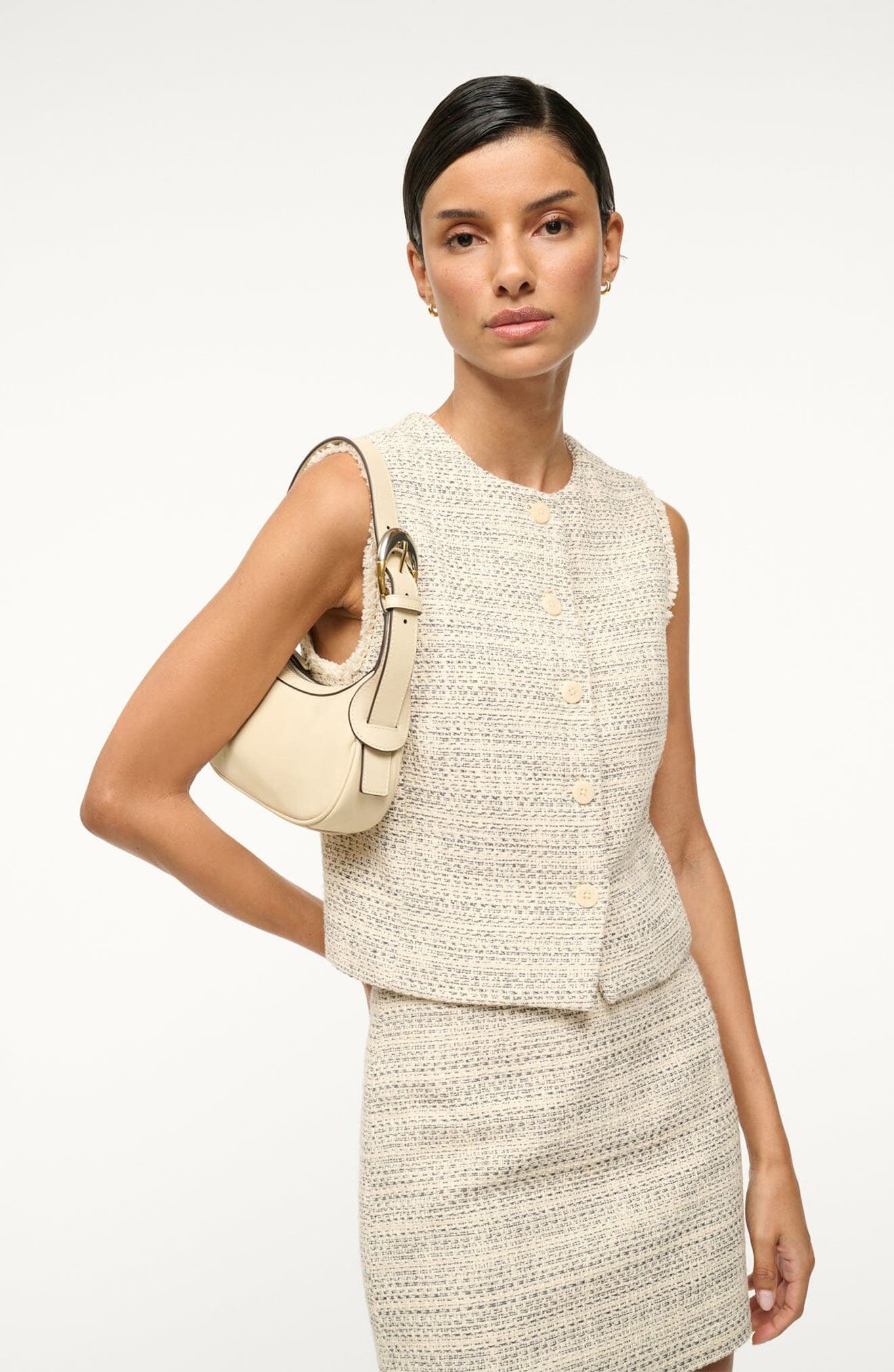 STAUD Owen Leather Shoulder Bag, Alternate, color, Cream