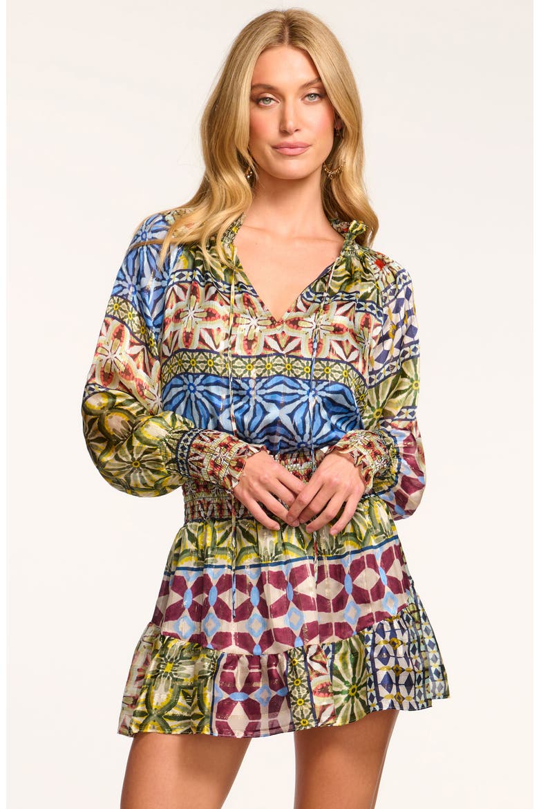 Ashalina Metallic Silk Long Sleeve Minidress, Alternate, color, RIBBON BLUE COMBO